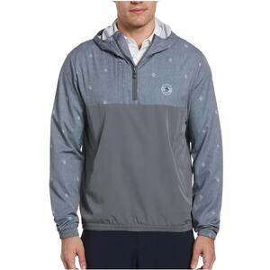Original Penguin Mens 1/4 Zip Printed Pete Wind Hoodie Pullover Grey Size Medium